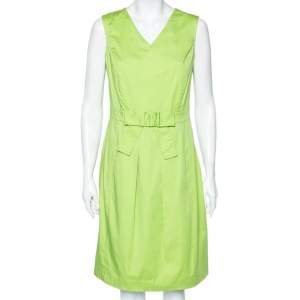 Moschino Cheap and Chic Green Cotton Bow Detailed Pleated Dress M