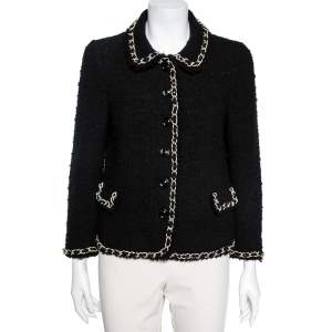 Pre Owned Moschino Cheap and Chic Black Textured Wool Chain Trim Detailed Jacket M