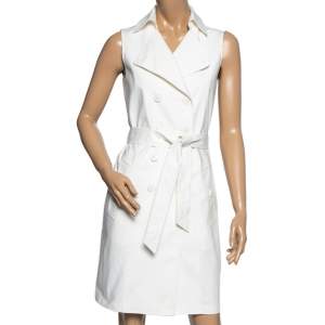 Pre Owned Moschino Cheap and Chic White Cotton Sleeveless Double Breasted Belted Mini Dress S
