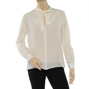 Pre Owned Moschino Cheap and Chic Cream Silk Neck Tie Detail Top M