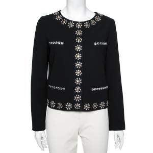 Pre Owned Moschino Cheap and Chic Black Crepe Studded Detail Cropped Jacket M