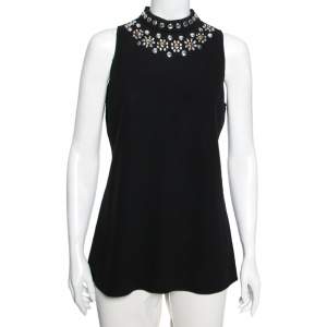 Pre Owned Moschino Cheap and Chic Black Crepe Studded Detail Sleeveless Top L