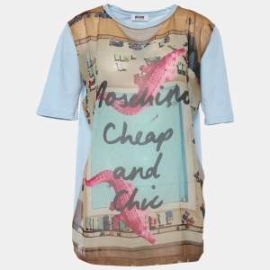 Moschino Cheap & Chic Blue Cotton & Printed Chiffon Paneled T-Shirt M