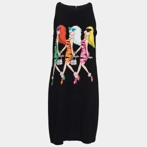 Pre Owned Moschino Cheap and Chic Black Crepe Printed Sleeveless Dress M