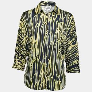 Moschino Cheap and Chic Navy Blue and Yellow Printed Jersey Dolman Sleeve Shirt S