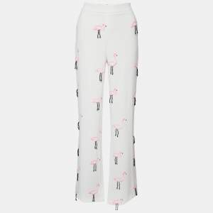 Moschino Cheap and Chic Runway White Printed Crepe Embellished Wide Leg Pants M