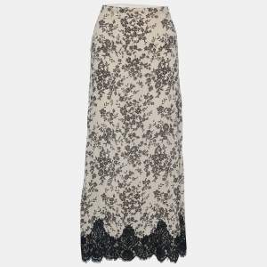 Pre Owned Moschino Cheap and Chic Beige Floral Printed Crinkled Crepe Midi Skirt S