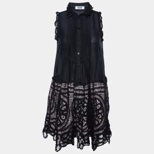 Moschino Cheap & Chic Black Cotton & Silk Lace Hem Sleeveless Top S
