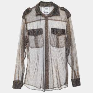 Pre Owned Moschino Cheap and Chic Brown Leopard Print Mesh Sheer Shirt M