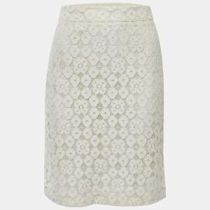 Pre Owned Moschino Cheap and Chic Cream Lace Knee Length Skirt M