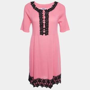Moschino Cheap and Chic Pink Cotton Knit lace Trim Detail Mini Dress L