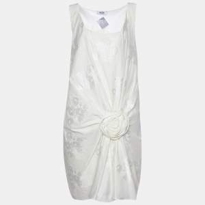 Moschino Cheap and Chic Cream Jacquard Floral Draped Sleeveless Mini Dress L