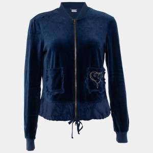 Moschino Cheap and Chic Navy Blue Velvet Zip Front Jacket M