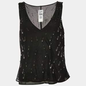 Pre Owned Moschino Cheap and Chic Black Pinned Rayon Sleeveless Blouse M