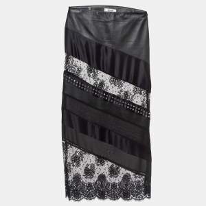 Pre Owned Moschino Cheap and Chic Black Studded Satin & Faux Leather Maxi Skirt M 