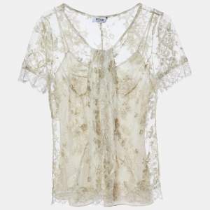 Moschino Cheap and Chic Gold Floral Lace Half Sleeve Top S