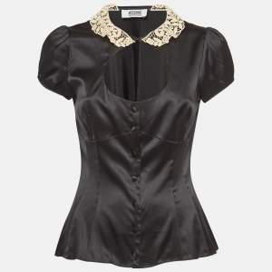 Moschino Cheap and Chic Black Lace Collar Satin Blouse M