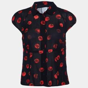 Moschino Cheap and Chic Black Printed Crepe Button Front Top L