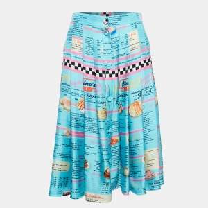 Moschino Couture Blue Drive In Menu Print Silk Pleated Midi Skirt M