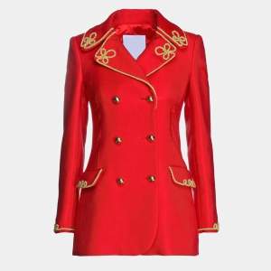 Pre Owned Moschino Couture Red Gabardine Embroidered Blazer M