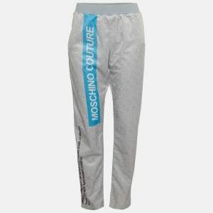 Pre Owned بنطلون موسكينو كوتور جيرسي مطبوع أزرق مقاس صغير - إكس سمال