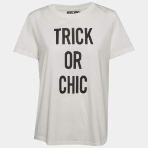 Pre Owned تي شيرت موسكينو كوتور جيرسي مطبوع أبيض مقاس كبير