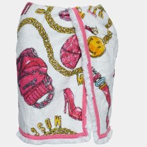 Moschino Couture White Printed Terry Cotton Fringed Towel Wrap Skirt S