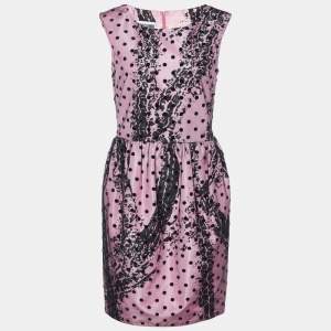 Moschino Couture Pink Printed Satin & Polka Dot Tulle Sleeveless Sheath Dress M