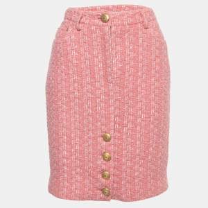 Moschino Couture Pink Tweed Gold-Button Skirt M