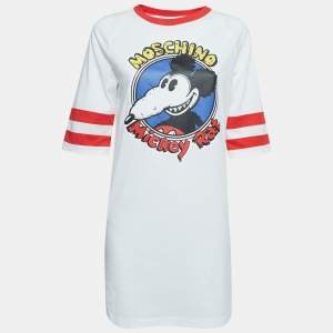 Moschino Couture White Mickey Rat Printed Cotton T-Shirt Dress XS