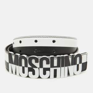 Moschino Black/White Leather Classic Logo Belt 95CM