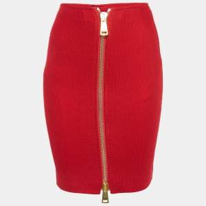 Moschino Couture Red Cotton Pique Zipped Knee-Length Skirt M