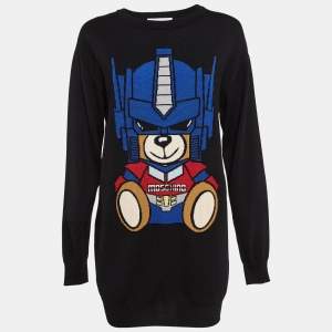 Moschino Couture Black Transformer Bear Pattern Wool Jumper S
