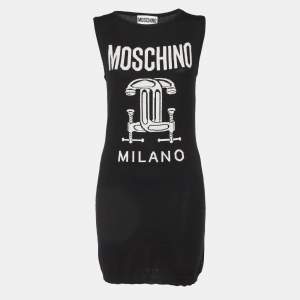 Moschino Couture Black Logo Intarsia Wool Knit Sweater Dress M