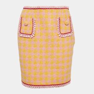 Moschino Couture Pink/Yellow Houndstooth Cotton Mini Skirt S