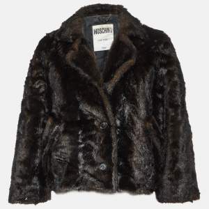 Moschino Couture Brown Faux Fur Single Breasted Coat XS