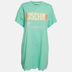 Moschino Couture Green Logo Embroidered Cotton T-Shirt Dress M