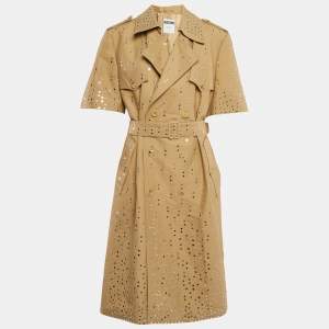 Moschino Couture Dark Beige Mirror Work Embroidery Cotton Blend Trench Coat XL