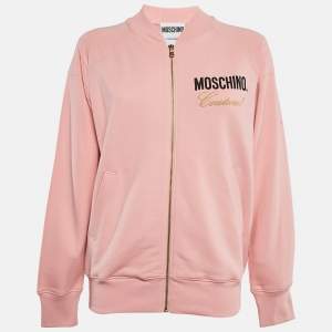Moschino Couture Pink Embroidered Cotton Knit Zip-Up Jacket S