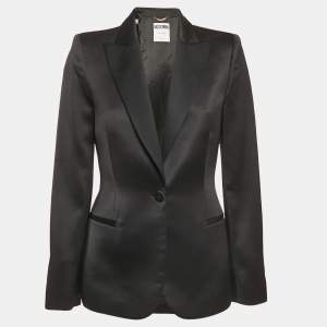 Moschino Couture Black Satin No Smoking Applique Detail Blazer M