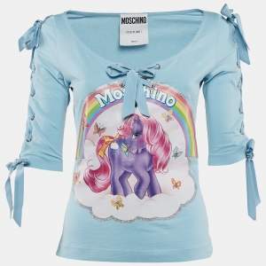 Moschino Couture Blue Little Pony Print Jersey Lace-Up Top S
