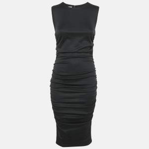 Moschino Couture  Black Monogram Jersey Ruched Sleeveless Midi Dress S