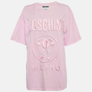 Moschino Couture Pink Double Question Mark Embroidered Jersey T-Shirt L