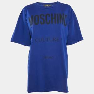 Moschino Couture Blue Logo Print Jersey Loose Fit T-Shirt L