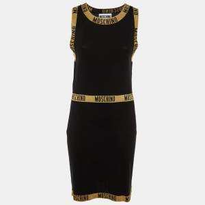 Moschino Couture Black Lurex Logo Detail Knit Dress & Cardigan Set M
