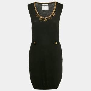 Moschino Couture Black Wool Knit Neck Embellished Mini Dress M