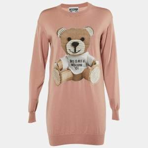 Moschino Couture Pink Wool Bear Appliqued Sweater Dress XS