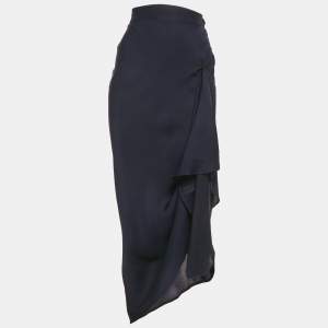 Pre Owned Moschino Couture Navy Blue Satin Flared Maxi Skirt M