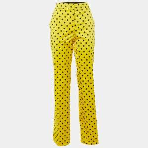 Pre Owned Moschino Couture Yellow Polka Dot Cotton Straight Fit Trousers M