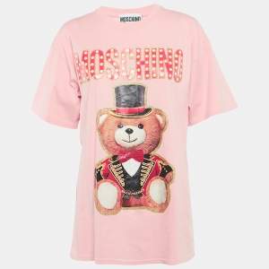 مملوكة مسبقًا Moschino Couture Pink Glitter Teddy Applique Cotton T-Shirt S